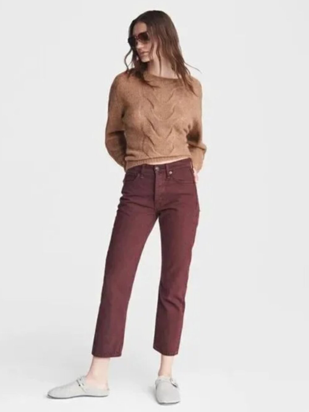 Rag & Bone Maya High Rise Ankle Slim Jeans in Burgundy, Size 27
